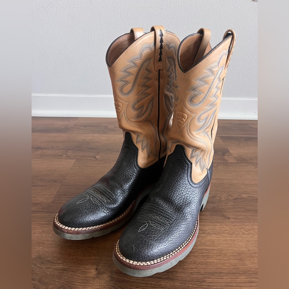 Women’s Ariat Cobalt Crepe Black Deertan & Tan Western Cowboy Boots 17841